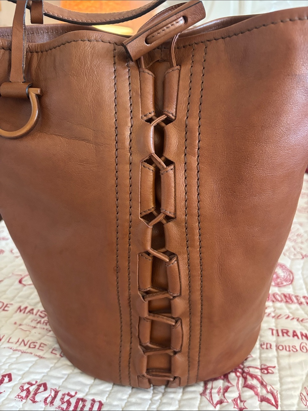 Authentic Vintage Salvatore Ferragamo Cognac Brown Leather Hobo/Bucket Bag - Picture 5 of 16